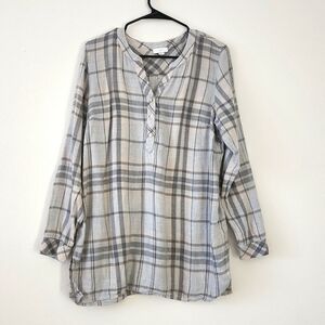 J jill grey and cream plaid shirt/tunic Corpcore Academia Preppy